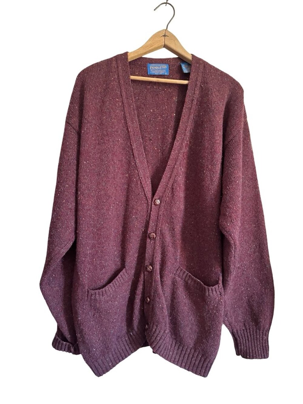 Pendleton Vintage Wool Cardigan Sweater Mens Burgundy 90s Grunge Academia L